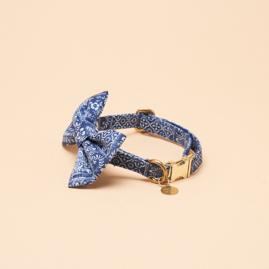 Bailey Bowtie Collar - Indigo Print