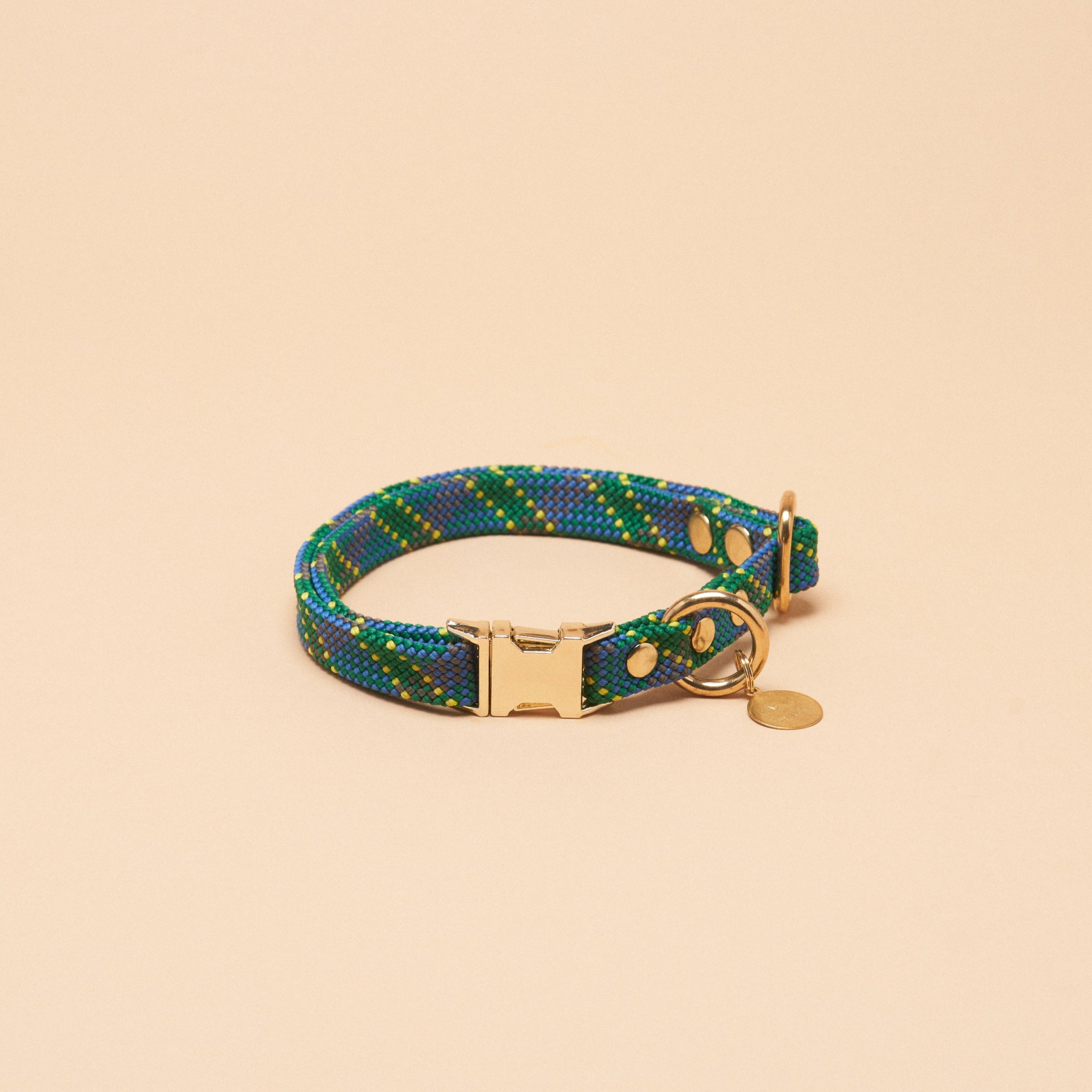 Saimin Flat Rope Collar - Tartan Green
