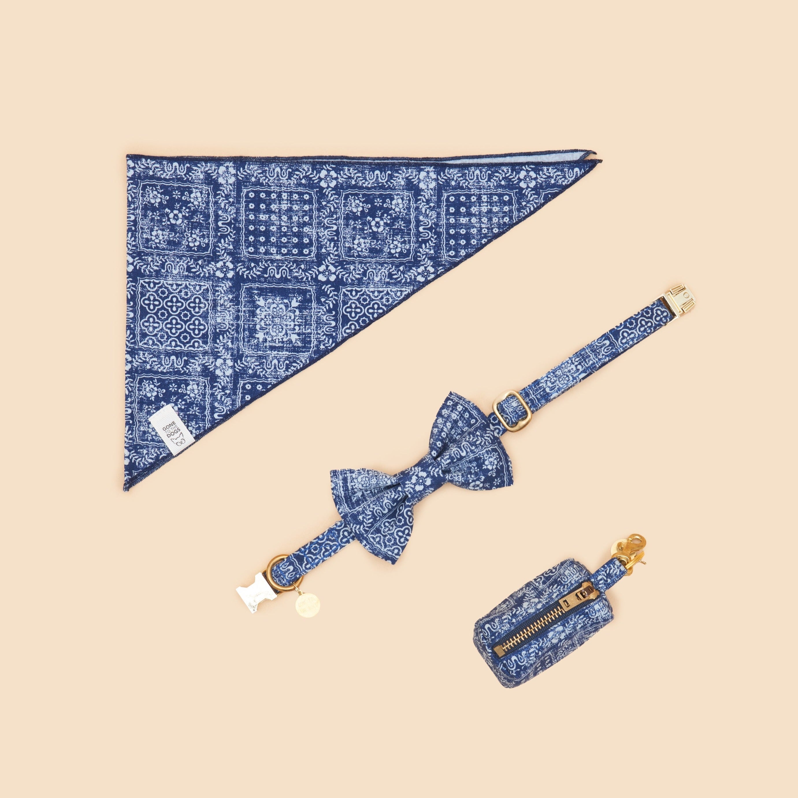 Bailey Bowtie Collar - Indigo Print